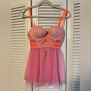 Victoria’s Secret pink and orange babydoll lingerie, size 34B/S